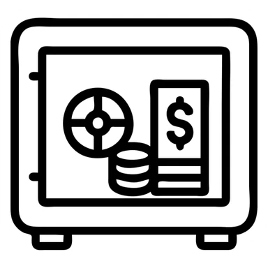 minimalist outline icon representing total assets, safe with valuables sticker