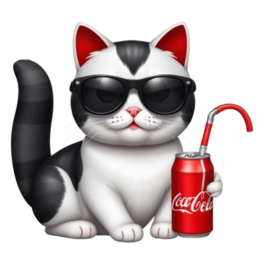 Black and white cat with sunglasses and coca-Cola Coca-Cola sticker