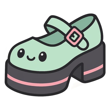 Make the shoes pastel green with black and pink accents, kawaii style, no socks, no hearts, transparent background sticker
