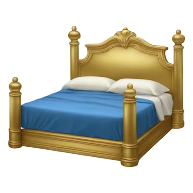eighties bed with blue sheets and gold brass frame sticker