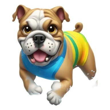 Bulldog in swim shorts in Costa Rica in the ocean  sticker