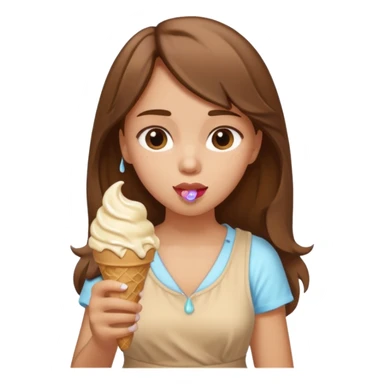 Un fille  brune au vêtement  beige qui mange une glace sticker