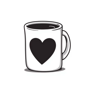 Hand drawn coffee mug with heart design sticker