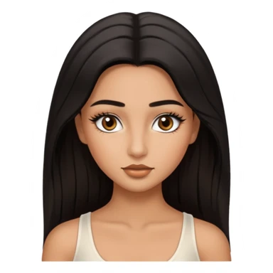 A girl, who has long black styled silk hair, tan skin. almond brown eyes that has black long lashes, small nose and full lips. and a bit of makeup like bronzer. and wearing a white tight top. long black lashes and medium arched brows. looks like a baddie. sticker