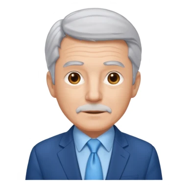 Create an emoji of a 62-year-old man in a blue suit and light blue tie with gray hair. sticker