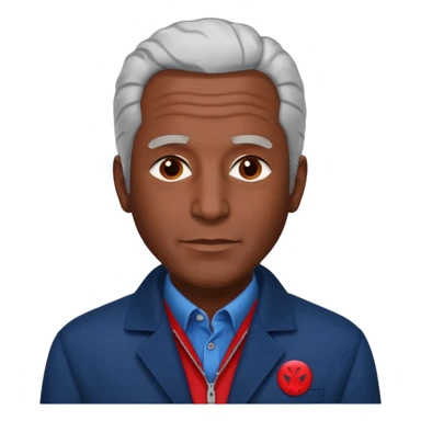 Jeffery Epstein with dark blue jacket and red logo  sticker