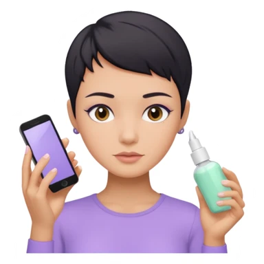 tan girl with pastel purple shirt with black hair & a pixie, doing her skin care sticker