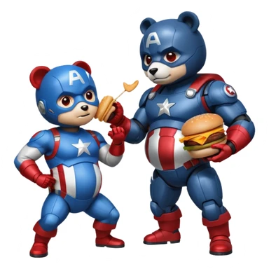 Pregnant captain America eating a hamburger while fighting a half panda half robot  sticker