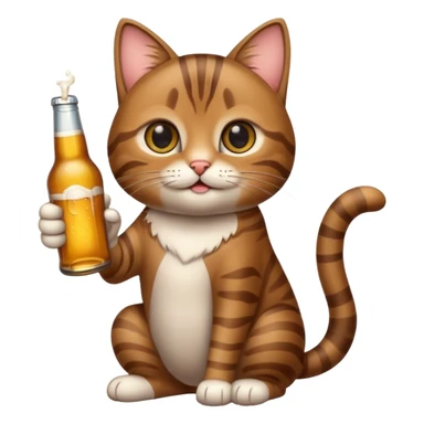 a cute cat holding a beer bottle sticker