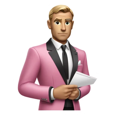 james bond in pink clothes with a an envelope in hand instead of the gun sticker