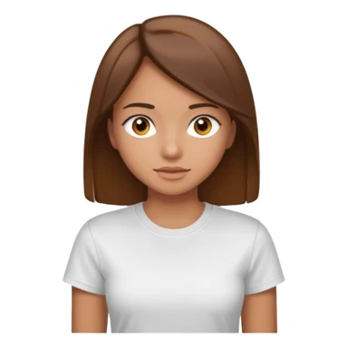 Chica de pelo liso y marrón con ojos color marrón claro y una camiseta blanca sticker