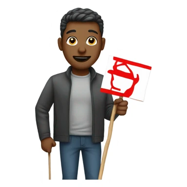 man holding placard on stick sticker