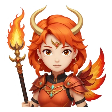 “Pastel red background, a fiery warrior girl character (anime/cartoon style) in the center. On top: ARIES in bold. Below in cursive: ‘Fire Fairy’. At the bottom: ‘Brave, passionate, always leading.’ ✨🔥⚔️” sticker