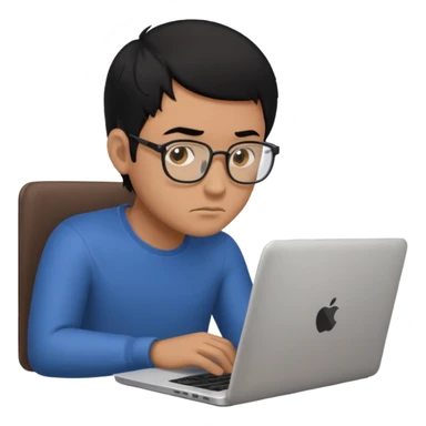 make an emoji of a male black hair developer behind laptop sticker
