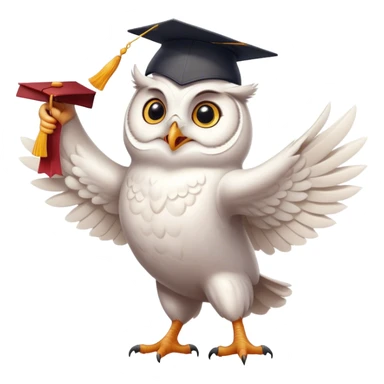 happy white Owl dancing with graduation hat and diploma in claws sticker