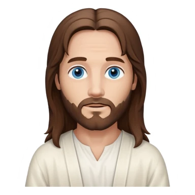 Jesus Christ with Blue eyes, brown long hair, white outfit sticker