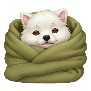Cute white dog sleeping in a olive color blanket sticker