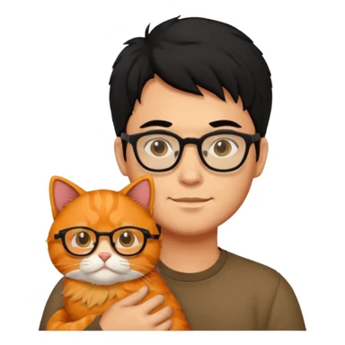 Veterinario hombre trigueño con lentes, con cabello negro y  un gato naranja sticker