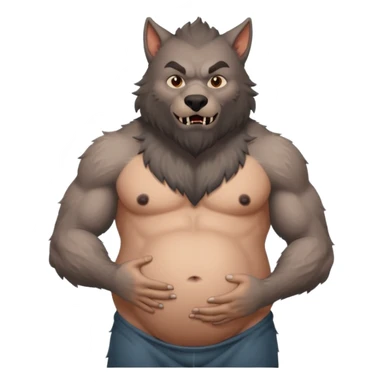 A shirtless pregnant burly male werewolf holding his pregnant belly  sticker
