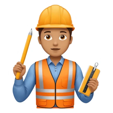 worker wearing orange west holding a ruler sticker