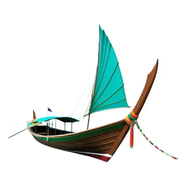 ​Cinematic Realistic Authentic Thai Longtail Boat, depicted as a traditional wooden longtail boat with a sleek, elongated hull and a brightly painted canopy, its long tail fin cutting gracefully through turquoise waters under a clear tropical sky, rendered with vibrant textures and dynamic natural lighting that captures its rustic charm and cultural heritage, sticker