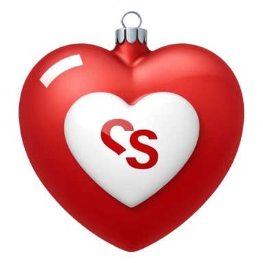 red Christmas heart-shaped ball with white "S" logo sticker