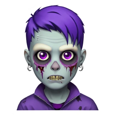 A zombie boy with black scene hair with purple streaks, ear gauges, and facial piercings  sticker