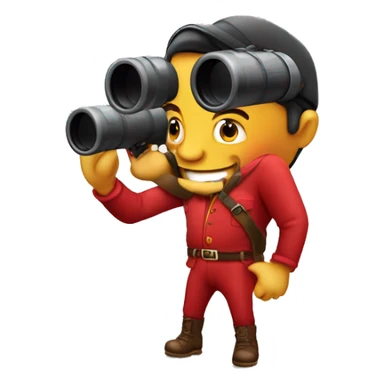 hombre de polo rojo con binocular agarrandolo con las manos sticker