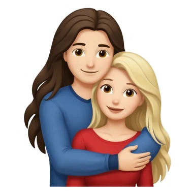 A happy boyfriend and girlfriend hug. She is brunette sexy with long hair. He is blonde sticker