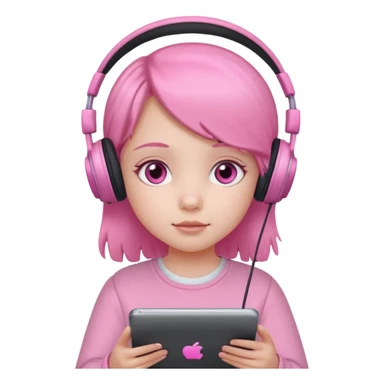 Little girl with headphones when pink eyes and pink iPad and pink dreamy background sticker