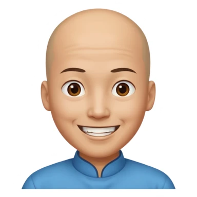 chineese man with a bald head and ponytail coming out in the middle sticker