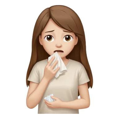 a pretty bratz fair girl crying in a loose oversized off white tshirt  with long brown hair with a tissue box sticker