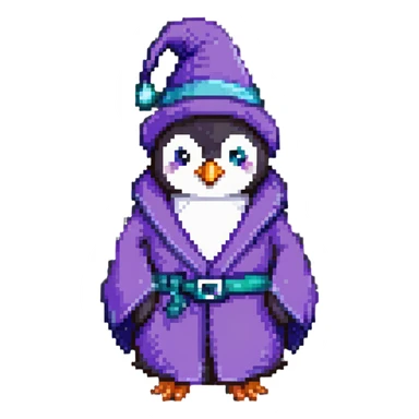 penguin character as a wizard with purple robe and pointy hat sticker