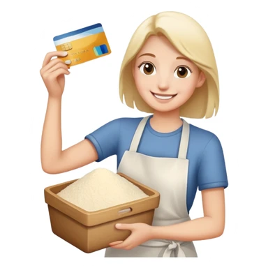 Happy emoji with a credit card in hand and pile of flour sticker