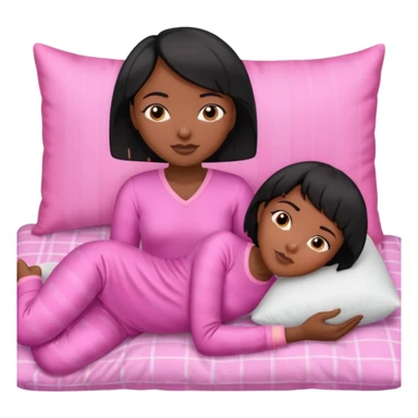 Dark skin Black woman with short  black bob  hair, pink pajamas laying on pillow just me  sticker