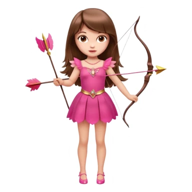 Hada de piel clara cupido pequeña  de cabello largo lacio castaño con flequillo y ojos cafés  vestida con algo sensual semitransparente corto color blanco o rojo con 1 arco y una sola flecha que combinen y labios rositas tipo Barbie pero en hada cupido de cuerpo completo de pies a cabeza   sticker