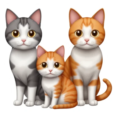 3 different coloured tiny short haired cats, including a dark grey and white cat, and a dark brown tabby and white and a ginger and white sticker