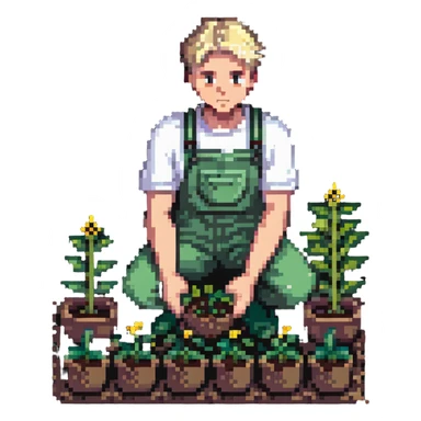 diligent young white male gardener planting seeds sticker