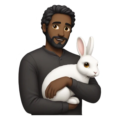 Dark hair guy with a beard holds a white rabbit  sticker