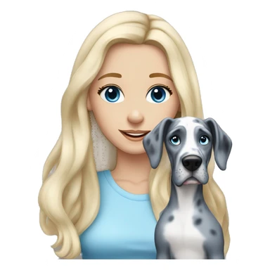 Blonde girl with blue eyes and long hair with a blue merle great dane dog sticker