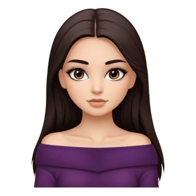 красивая девушка накрашенная с ресницами брюнетка с длинными прямыми темными волосами в темно-коричневой кофте со спущенными плечами sticker