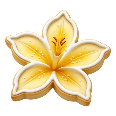 Realistic shortbread cookie in the shape of a lily flower with pastel yellow color jelly middle filling and sprinkled powder sugar on top. sticker