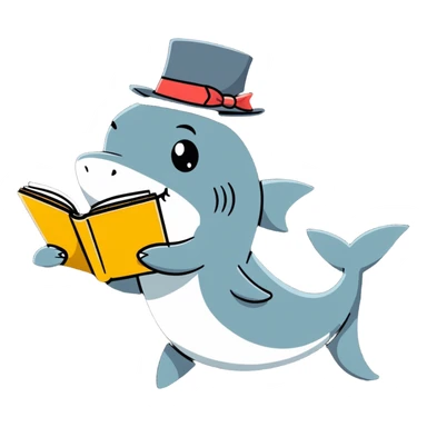 Shark with a top hat and doing study sticker