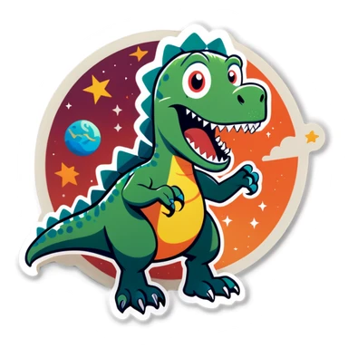 Dino saying “Ruh roh “as meteor comes sticker