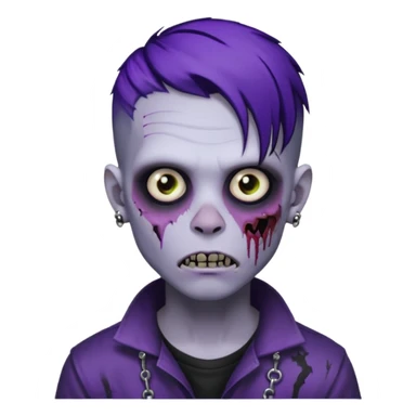 A zombie boy with black scene hair with purple streaks, ear gauges, and facial piercings  sticker