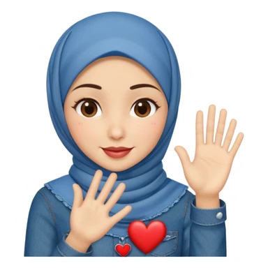 Turkish beautiful finish Konya girl denim hijab and heart dress and wink her hand goodbye  sticker