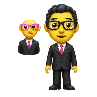 white pinocchio puppet with pink an yellow glasses, a big nose, black hair and a business suit. sticker