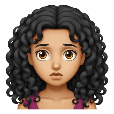 tan skin girl with long black curly hair looking annoyed sticker