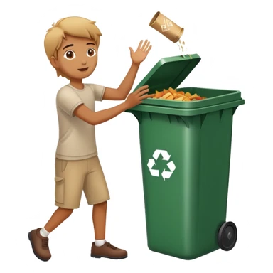 person throwing leftover food into a dustbin, simple and clear, friendly sticker