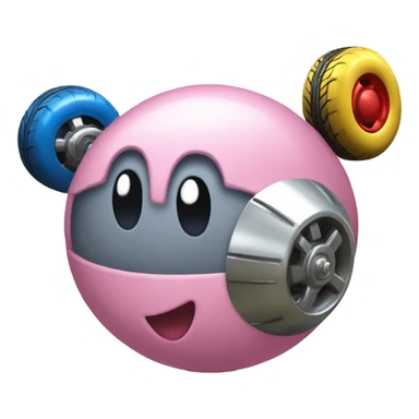 Metal cute Kirby ball driving on 4 car wheels sticker
